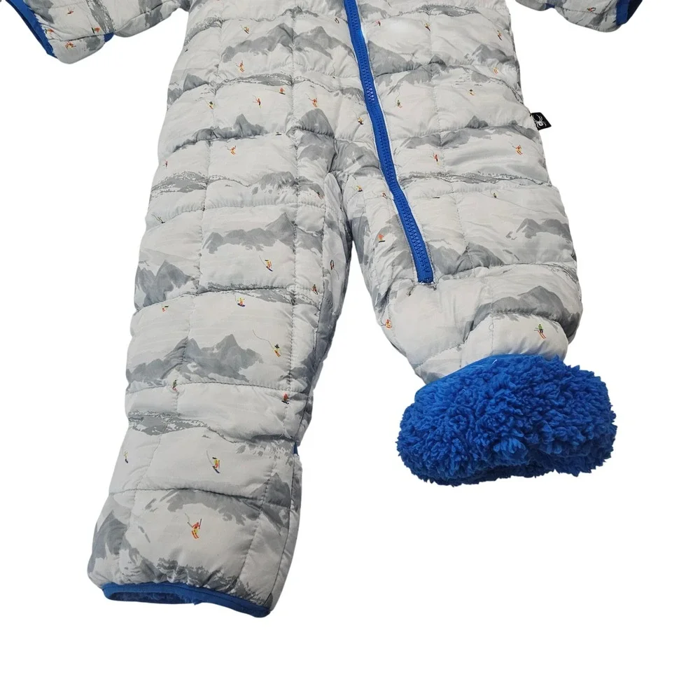 Spyder Puffer Bunting 24M White Blue Mountain Ski Scene Gorpcore Snowsuit